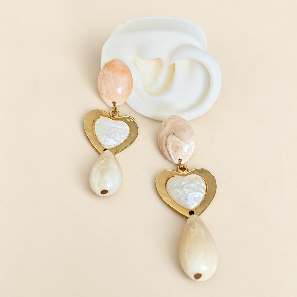 Aretes maxi corazón de perla