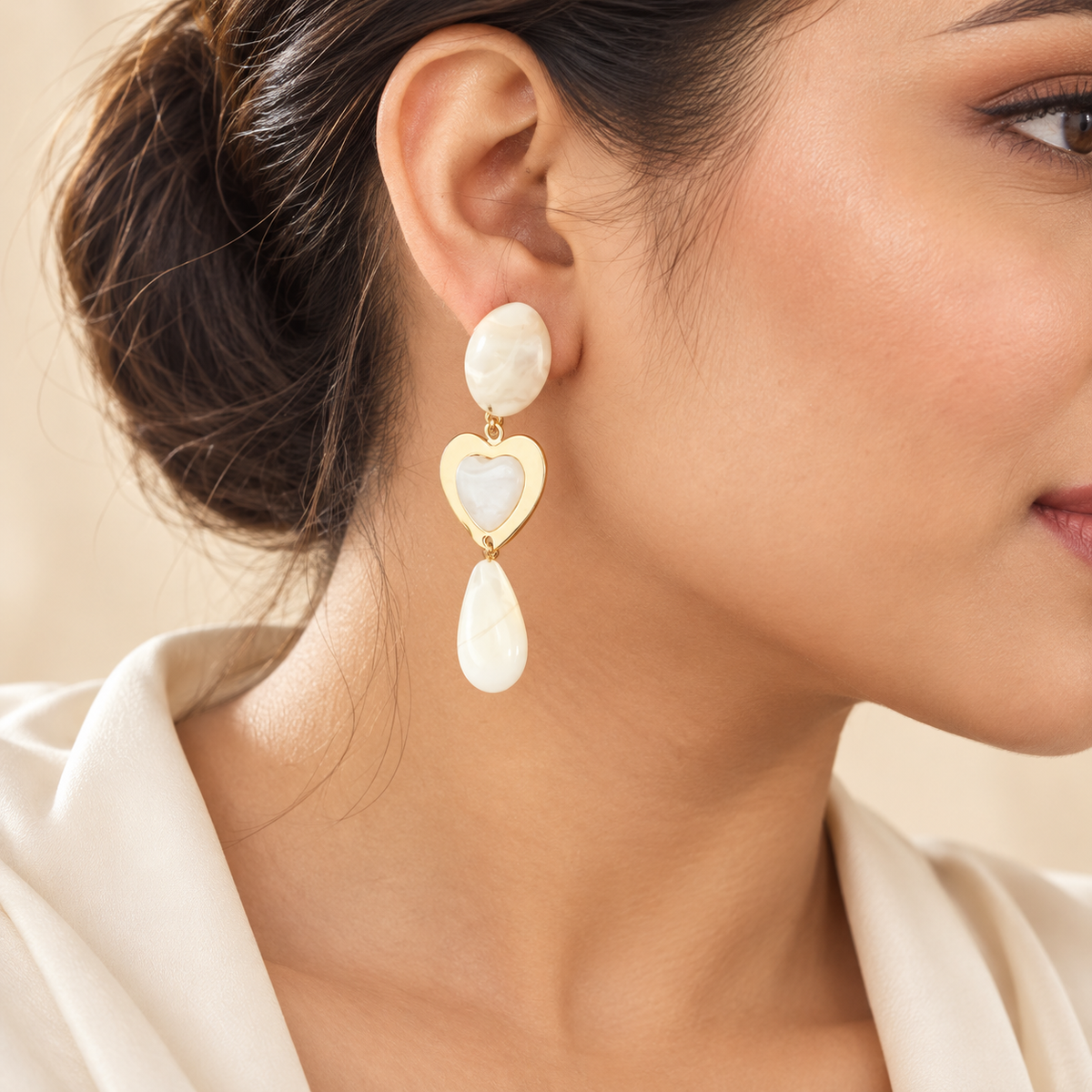 Aretes maxi corazón de perla