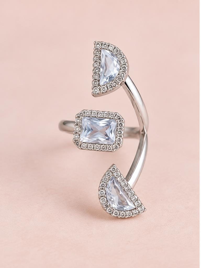 Anillo maxi ajustable de cristal plateado