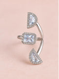 Anillo maxi ajustable de cristal plateado