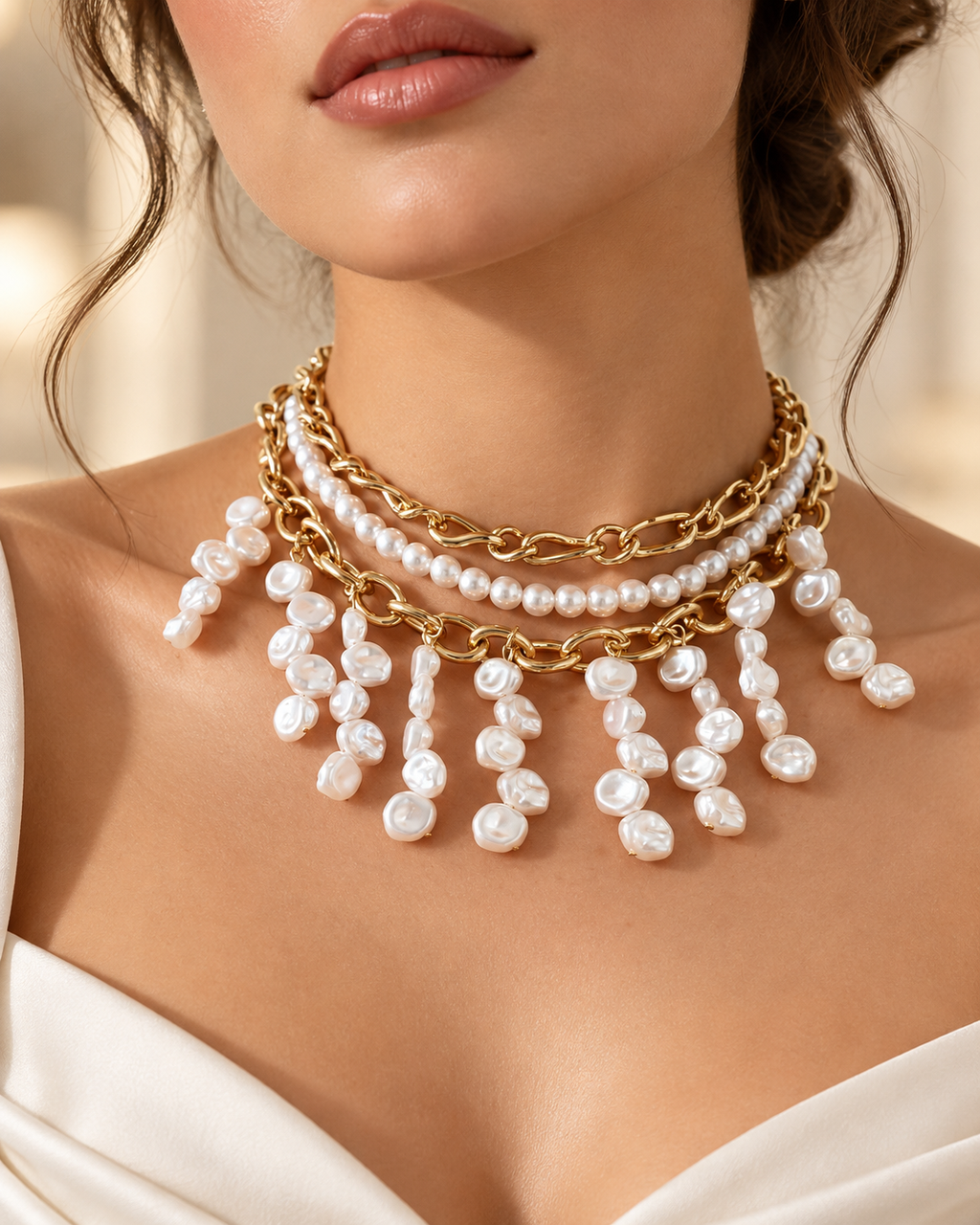 Collar de perlas y cadenas