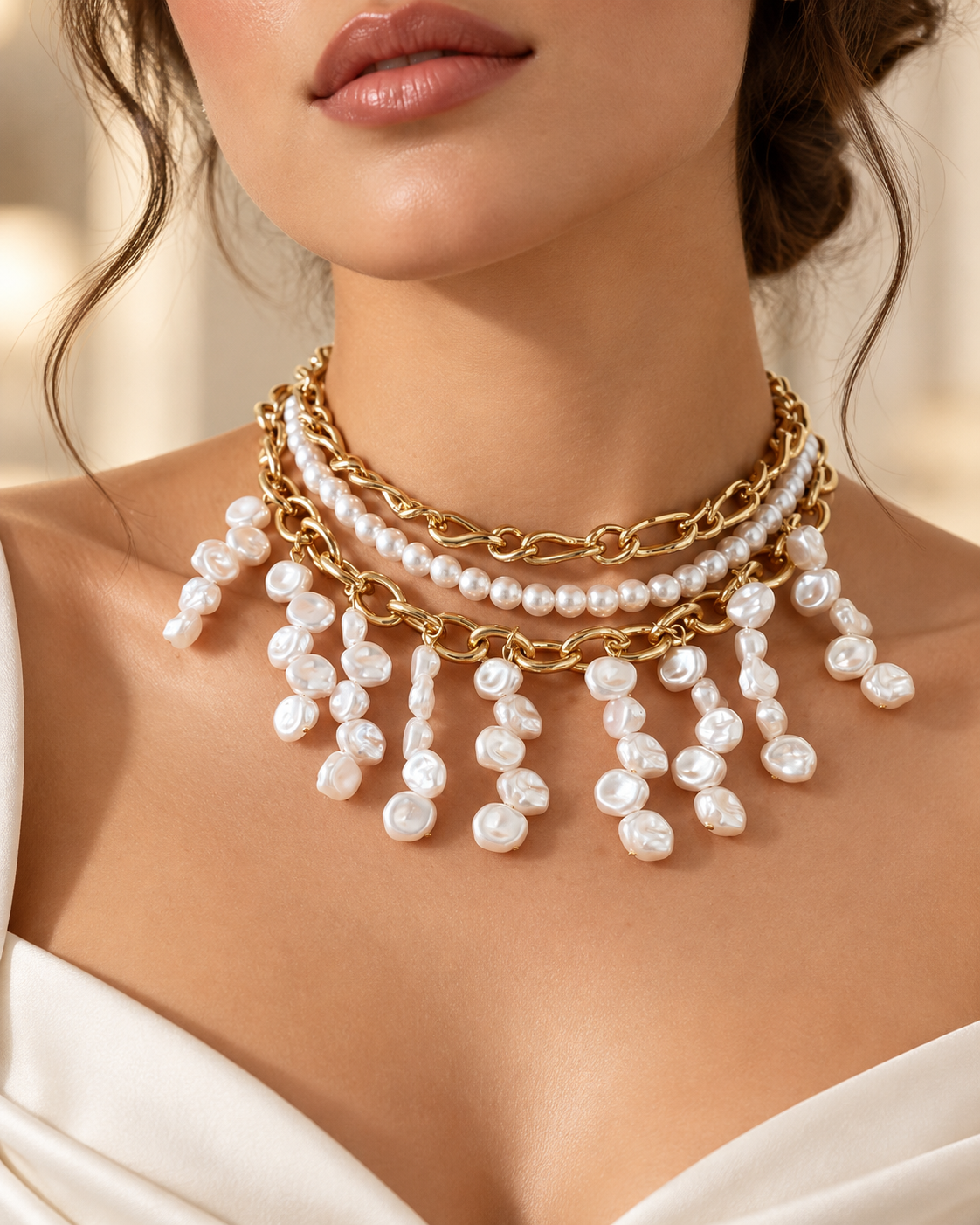 Collar de perlas y cadenas