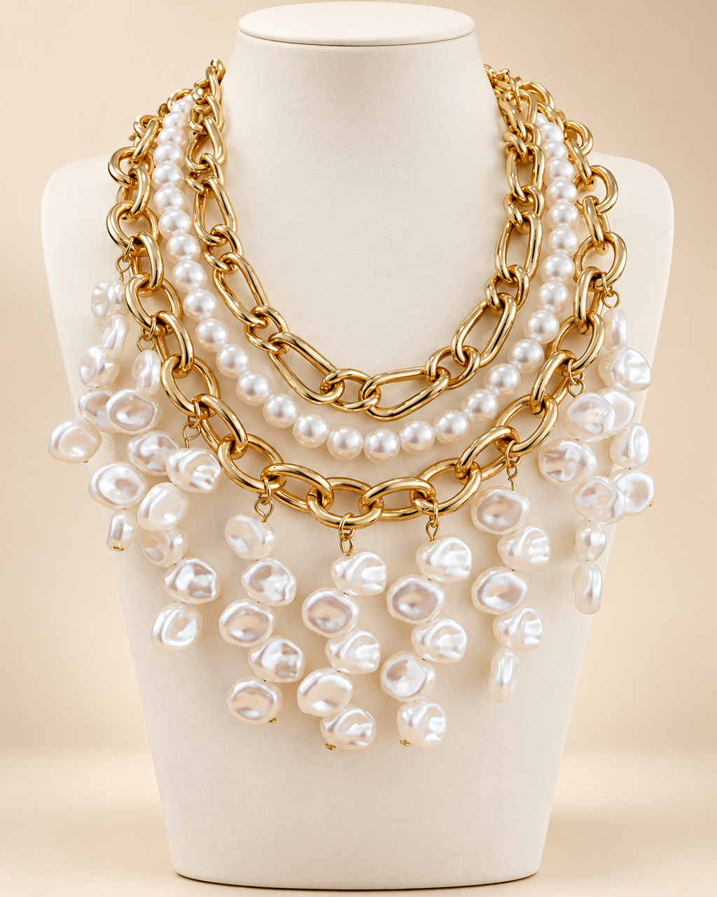 Collar de perlas y cadenas