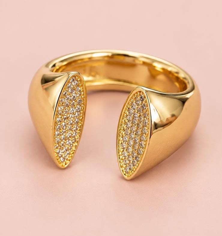 Anillo maxi ajustable dorado con cristales