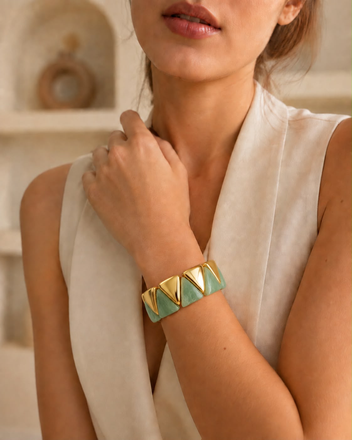 Pulsera Triángulos de resina verde