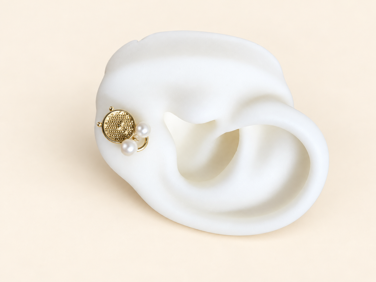 Aretes de reloj con perla