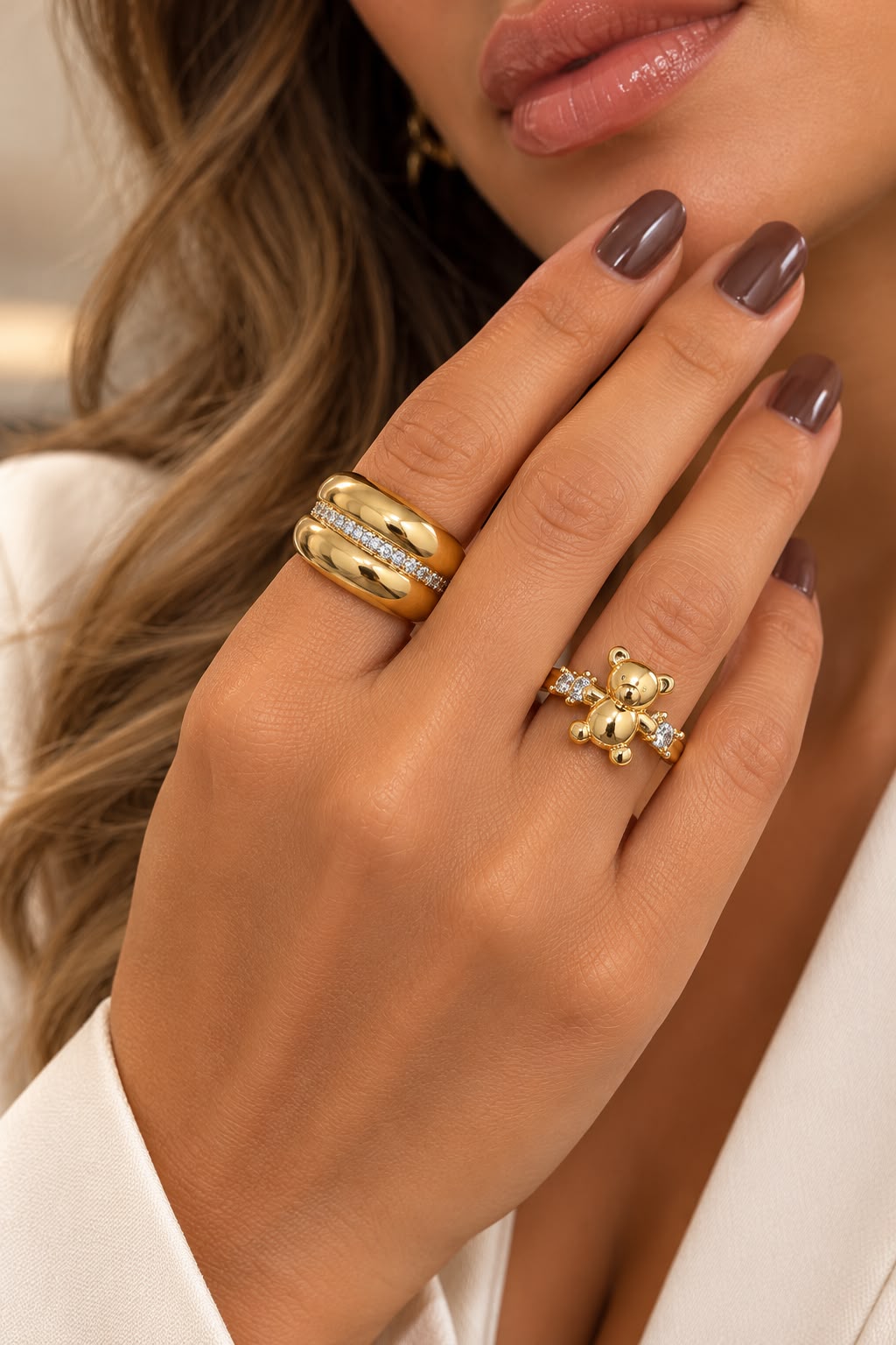 Anillo maxi ajustable Dorado con brillo