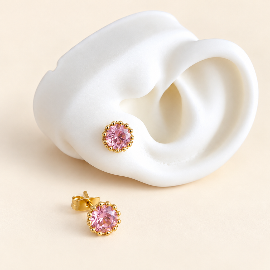 Aretes de piedra rosada
