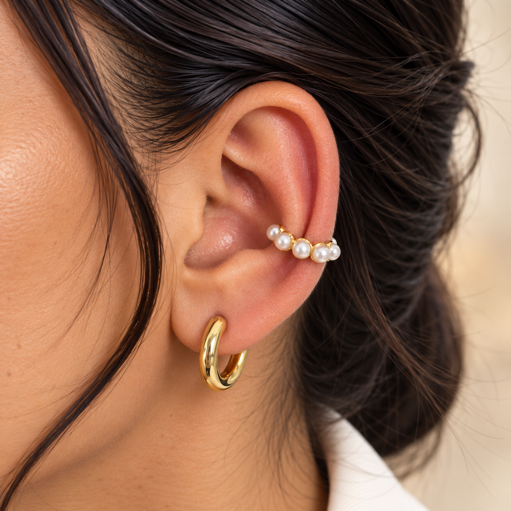 Earcuff Dorado de perlas
