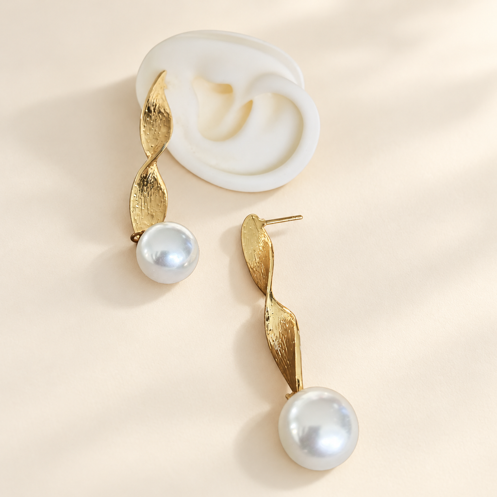 Aretes largo con perla