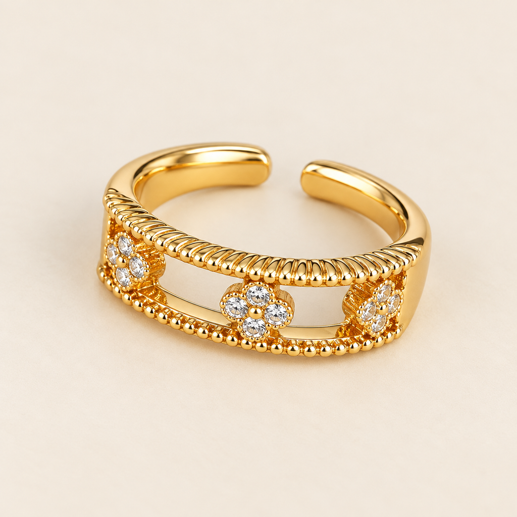 Anillo ajustable dorado floral