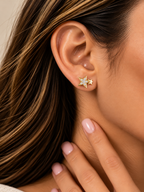 Aretes doble estrella con brillo y dorado