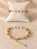 Pulsera de eslabones con dije de perla de corazón