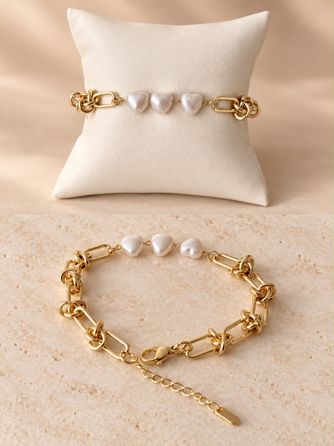Pulsera de eslabones con dije de perla de corazón