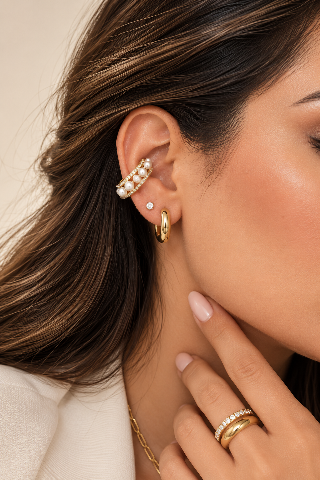Earcuff dorado Perlas
